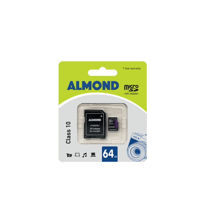 ALMOND ΚΑΡΤΑ ΜΝΗΜΗΣ ΜΕ ΑΝΤΑΠΤ. MICROSDHC CLASS10 64GB - Image 1